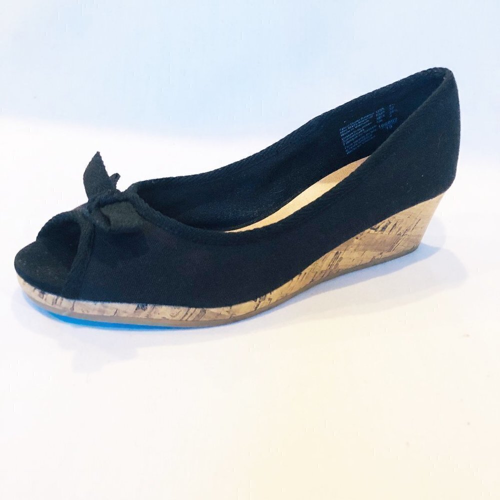 American Eagle Canvas Peep Toe Wedge Cork Heel